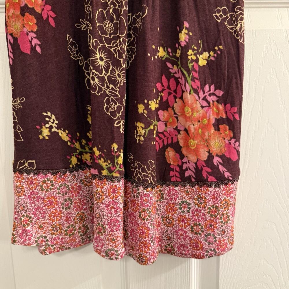 Anthropologie Ric Rac Baby Doll‎ Top Womens XS Brown Floral Lace Y2K Festival - Picture 3 of 11